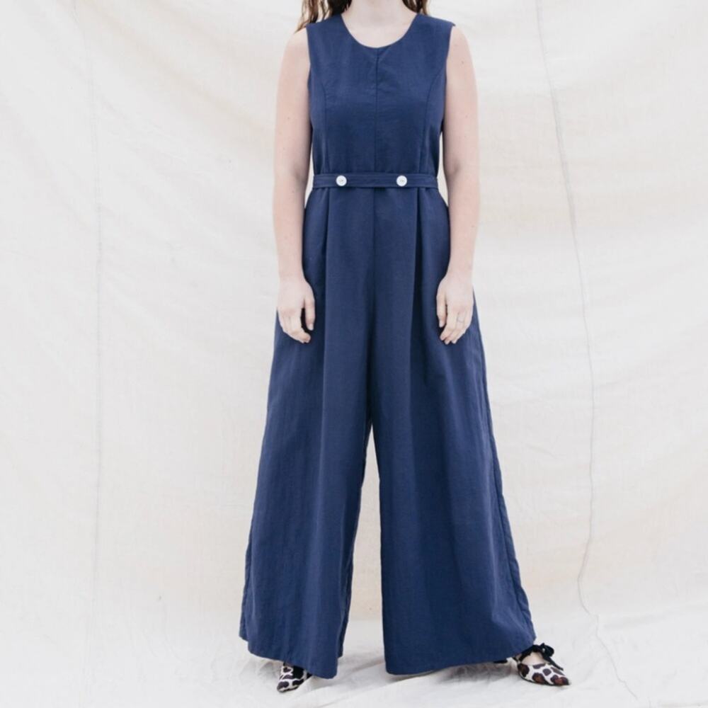 Nikki Chasin Nella Jumpsuit Navy Blue Wide Leg Size XS